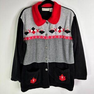 Studio Works Women's Black/Red/Gray Sweater Jacket Size 1X